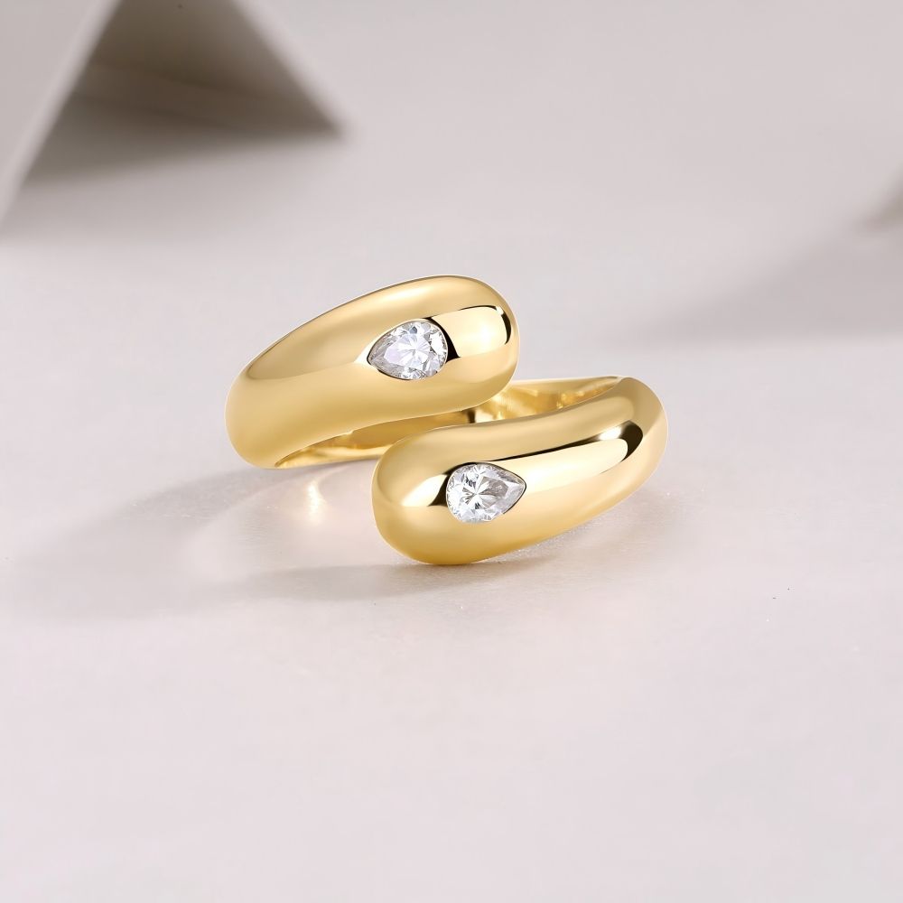 Snake-Shaped Waterdrop Gold-Plated 925 Sterling Silver Moissanite Ring