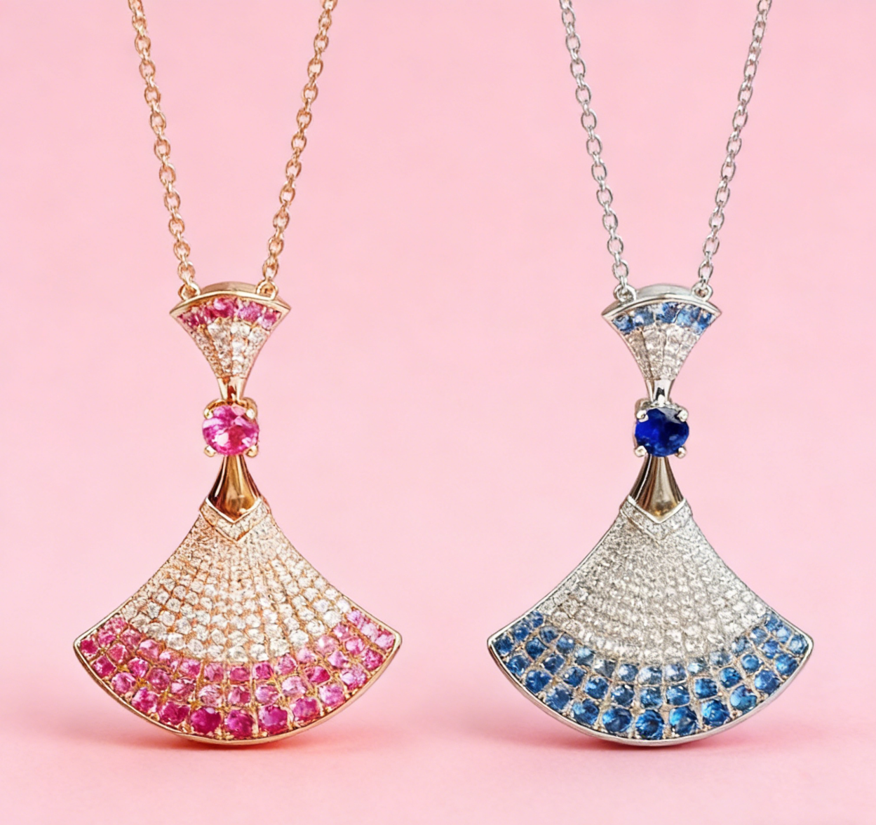 V Gold Pink Zircon Gradient Full Diamond Large Skirt Necklace for Women – Fashion Luxury Accessory, Elegant High-End Clavicle Chain