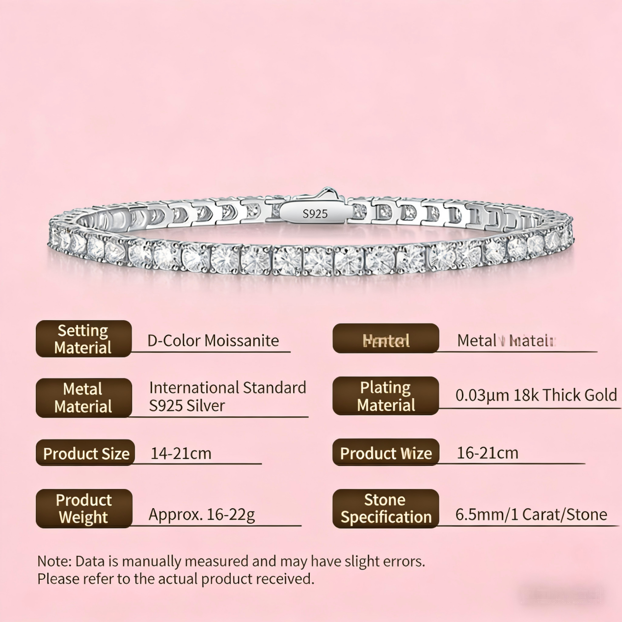 S925 Sterling Silver Moissanite Tennis Bracelet Gold Plated | Luxury Jewelry for Women Men In Stock