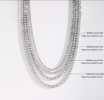 European American Style 925 Silver Moissanite Tennis Necklace | Luxury Stackable Clavicle Necklace In Stock