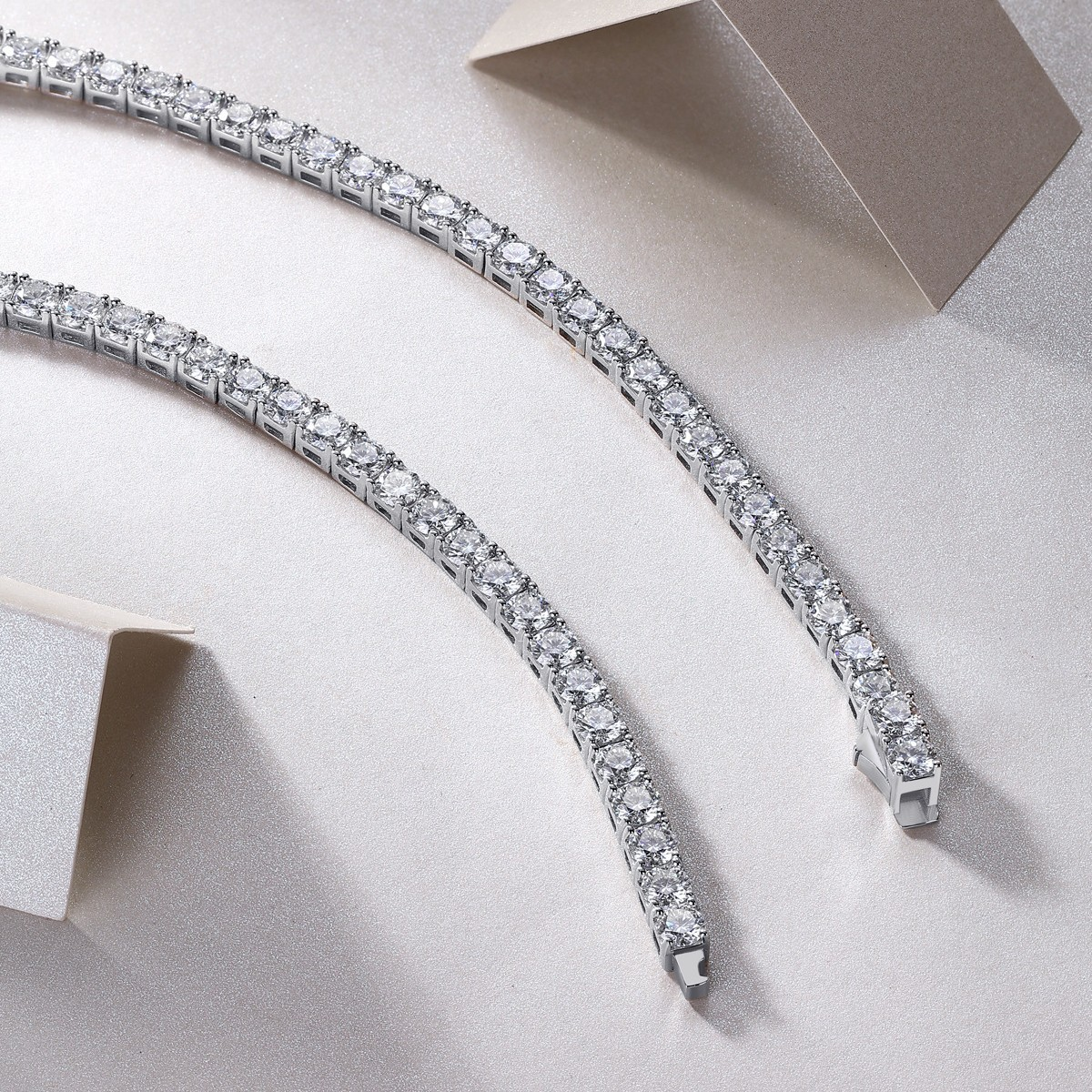 European American Style 925 Silver Moissanite Tennis Necklace | Luxury Stackable Clavicle Necklace In Stock