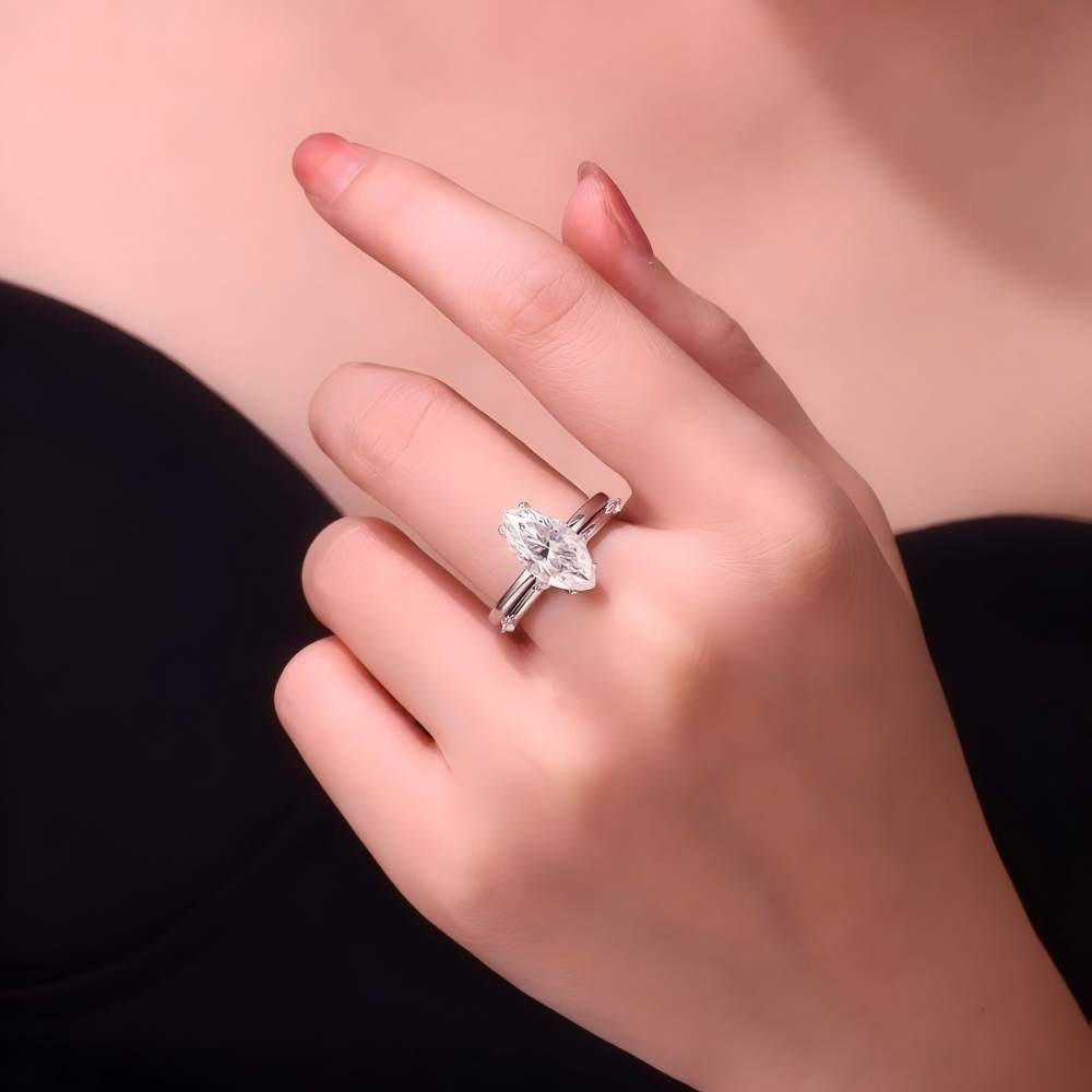 925 Sterling Silver 3CT Oval Moissanite Double Ring