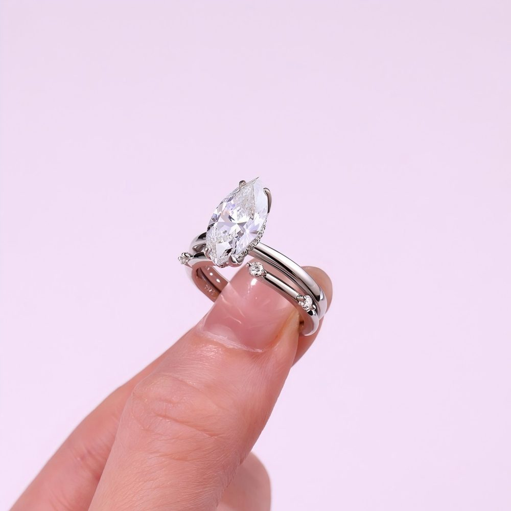 925 Sterling Silver 3CT Oval Moissanite Double Ring