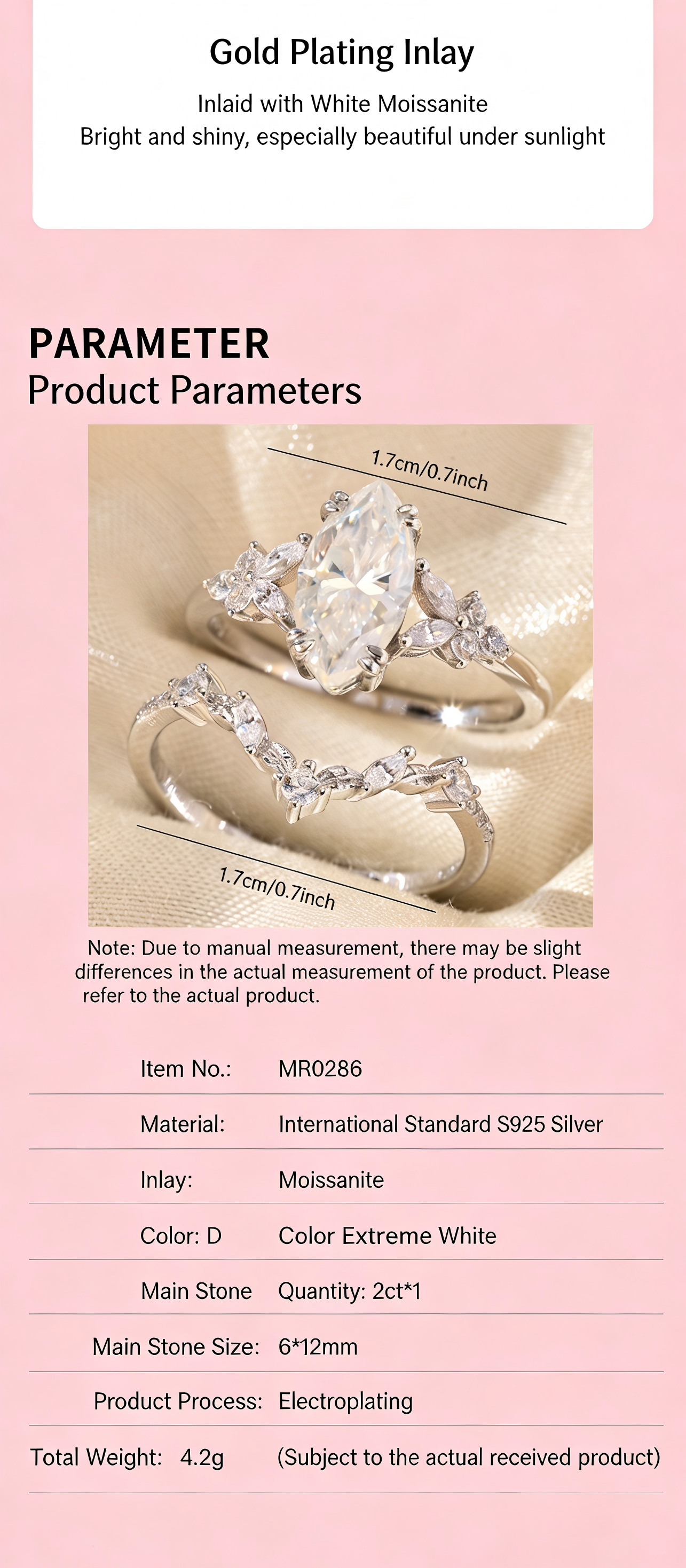 S925 Sterling Silver Full-Set Moissanite Marquise Ring | Luxury Stackable Design with Stunning Sparkle