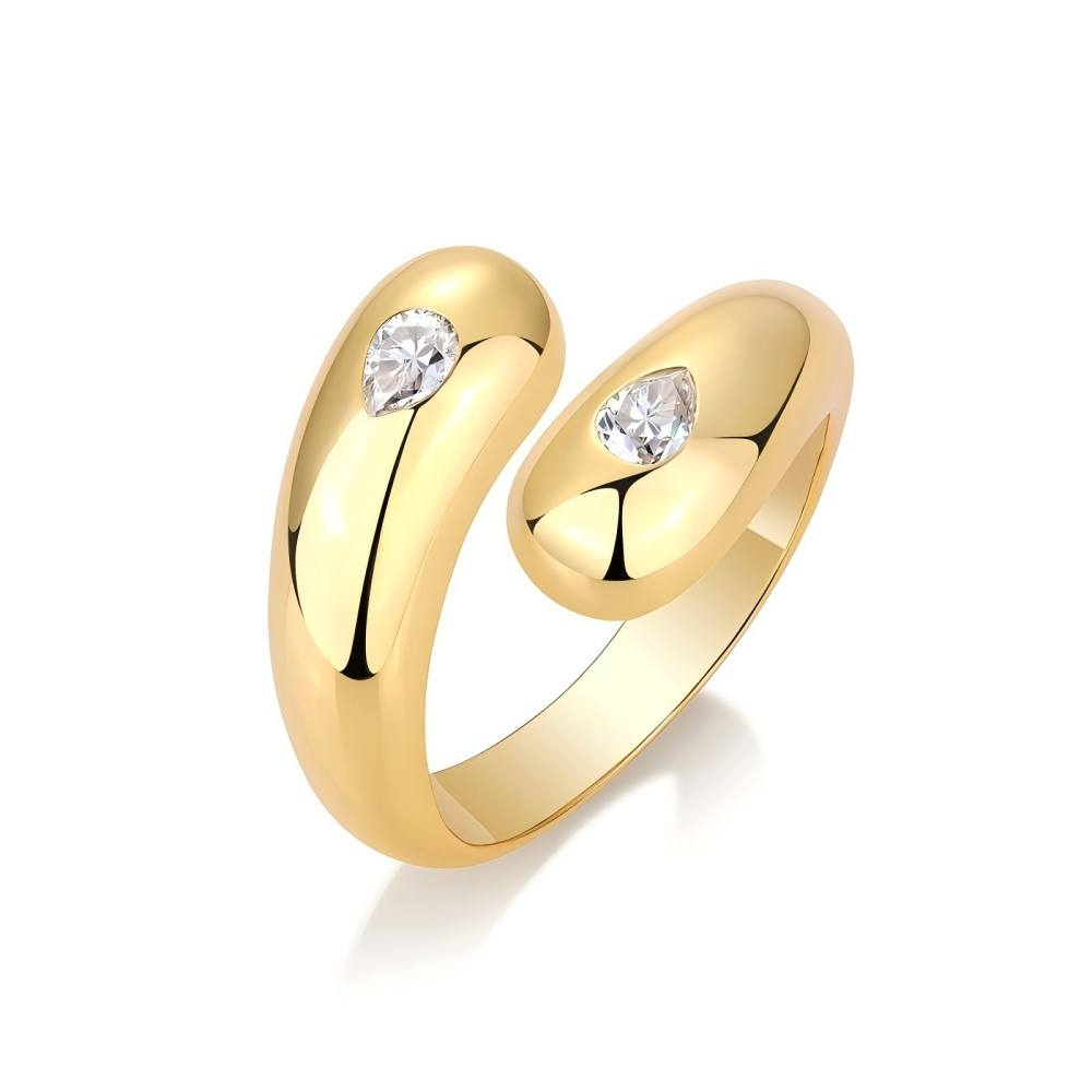 Snake-Shaped Waterdrop Gold-Plated 925 Sterling Silver Moissanite Ring