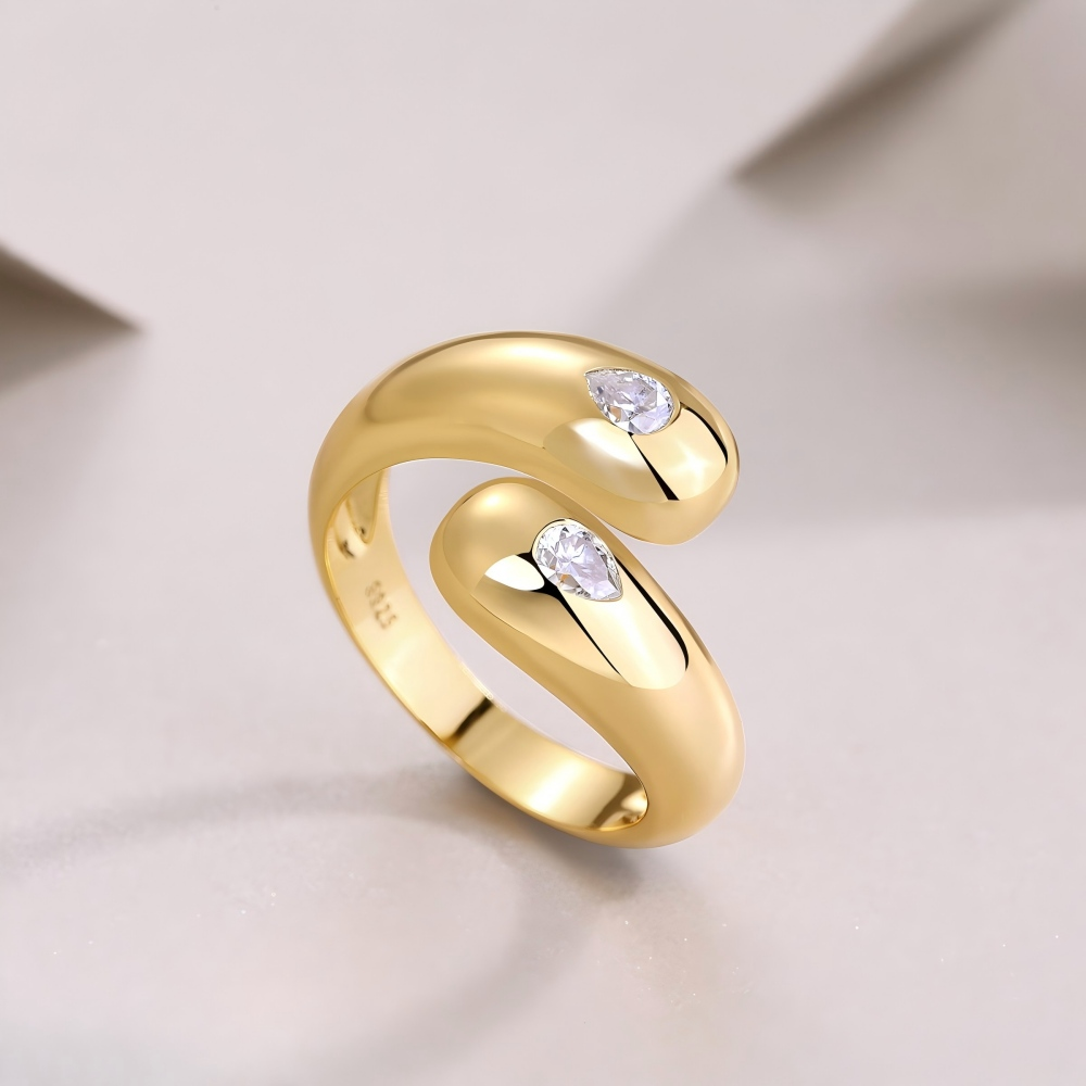 Snake-Shaped Waterdrop Gold-Plated 925 Sterling Silver Moissanite Ring