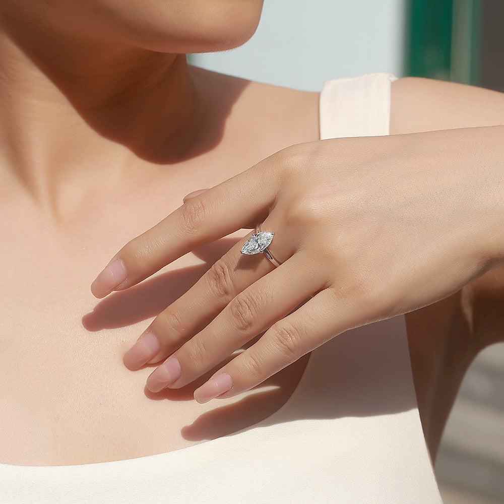 S925 Silver 3CTW Marquise Cut Moissanite Ring, D Color VVS Clarity, 4-Prong Setting with GRA Certificate 二、产品详情