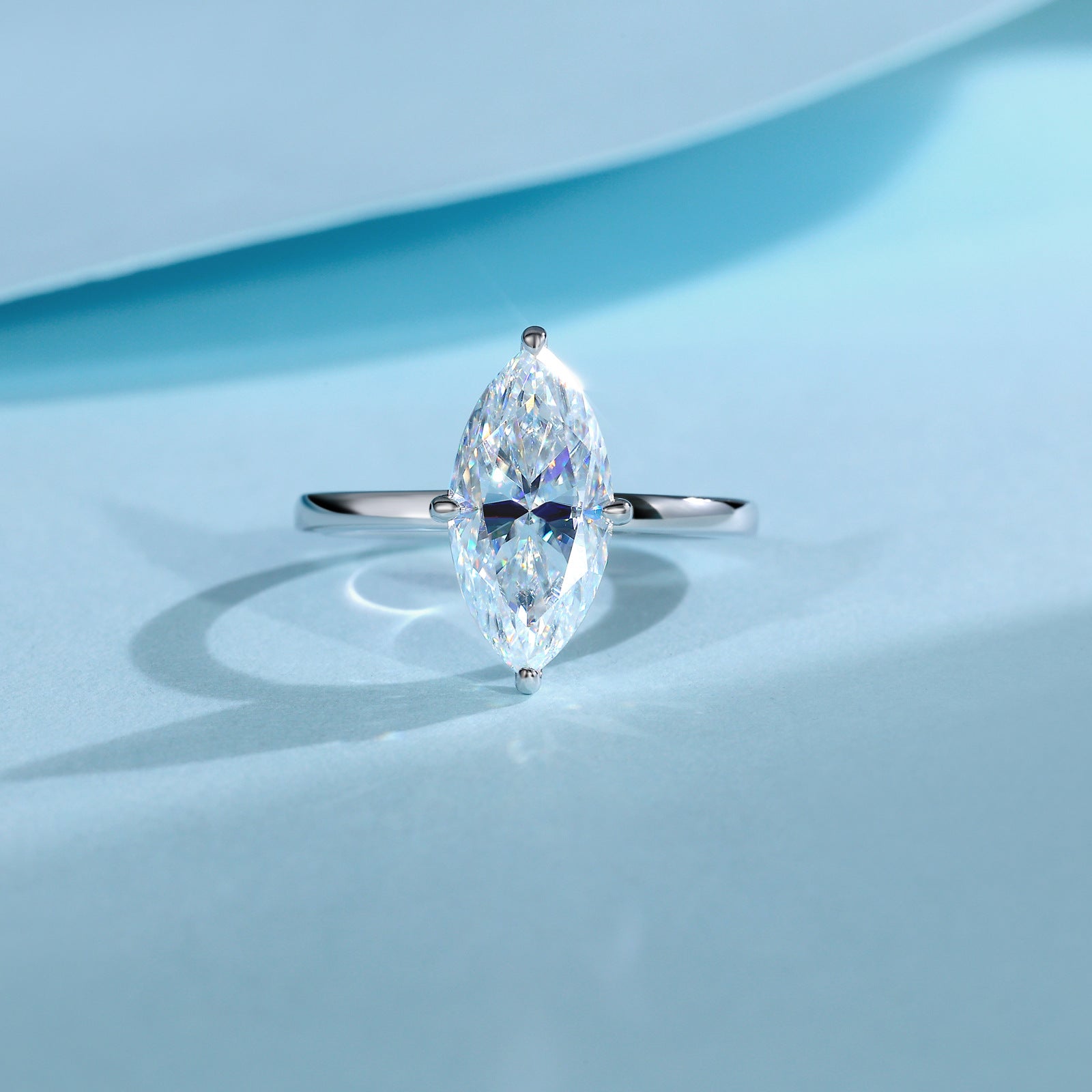 S925 Silver 3CTW Marquise Cut Moissanite Ring, D Color VVS Clarity, 4-Prong Setting with GRA Certificate 二、产品详情