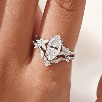 S925 Sterling Silver Full-Set Moissanite Marquise Ring | Luxury Stackable Design with Stunning Sparkle