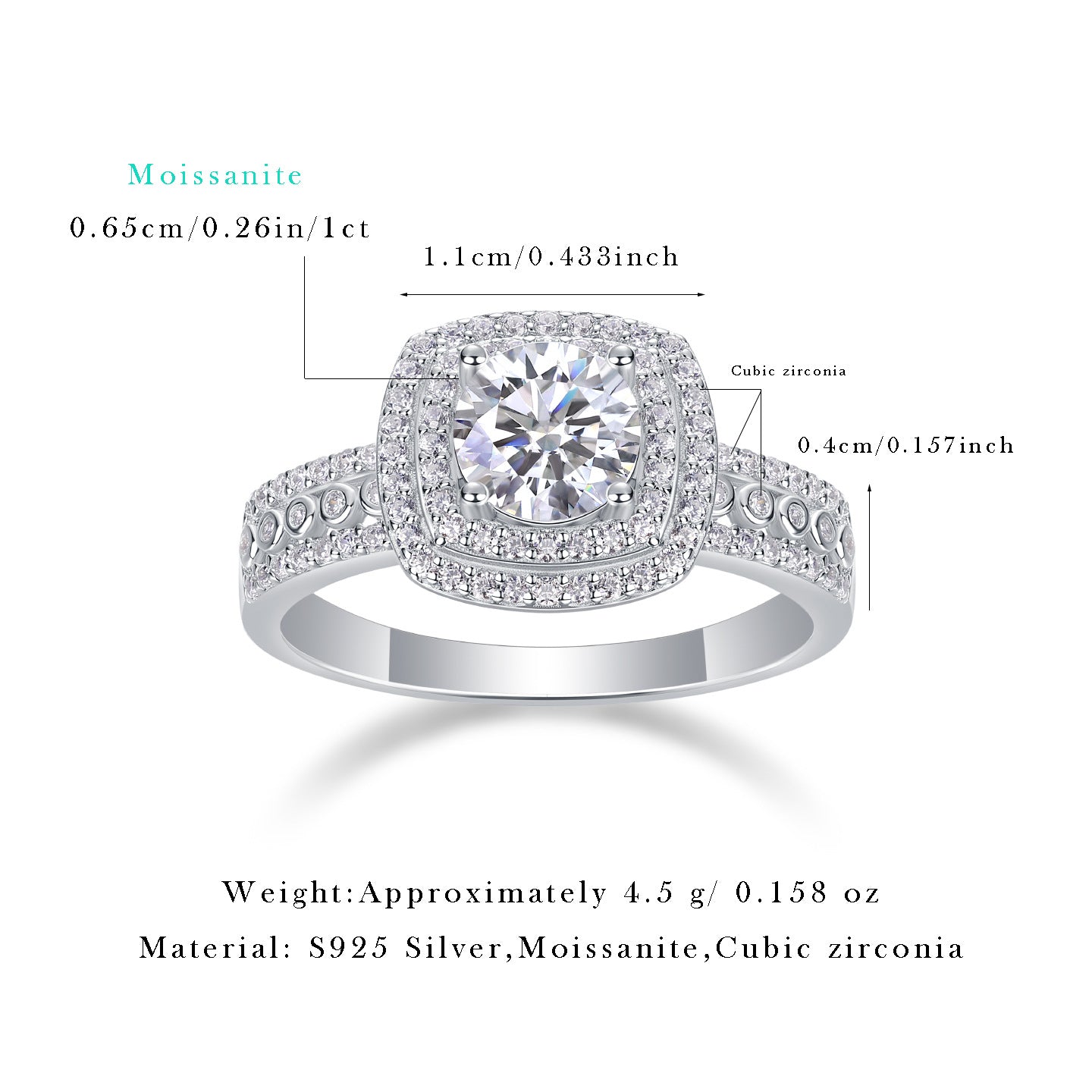 Luxury Square Moissanite Ring | 1ct S925 Sterling Silver, Anti-Tarnish & Trendy