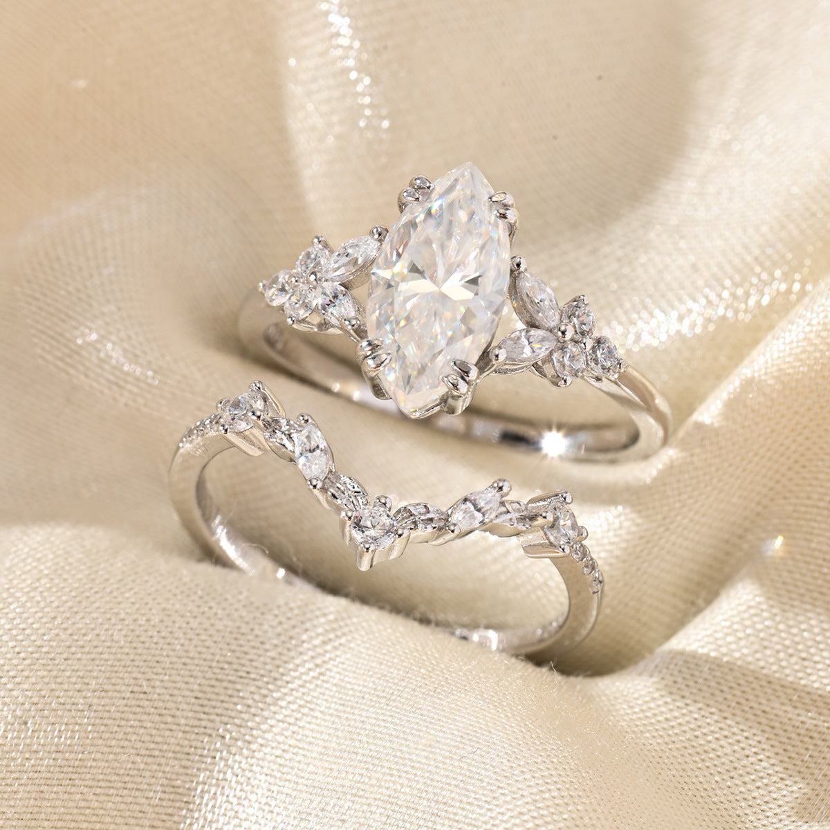 S925 Sterling Silver Full-Set Moissanite Marquise Ring | Luxury Stackable Design with Stunning Sparkle