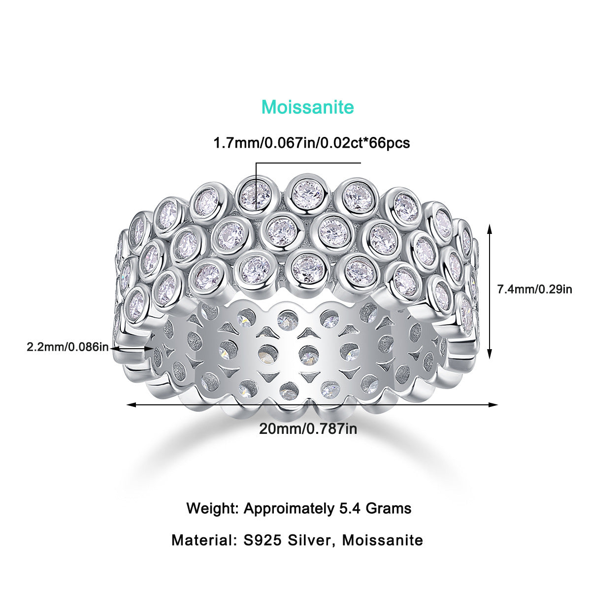 S925 Silver Full Eternity Moissanite Ring | Anti-Tarnish Luxury Band