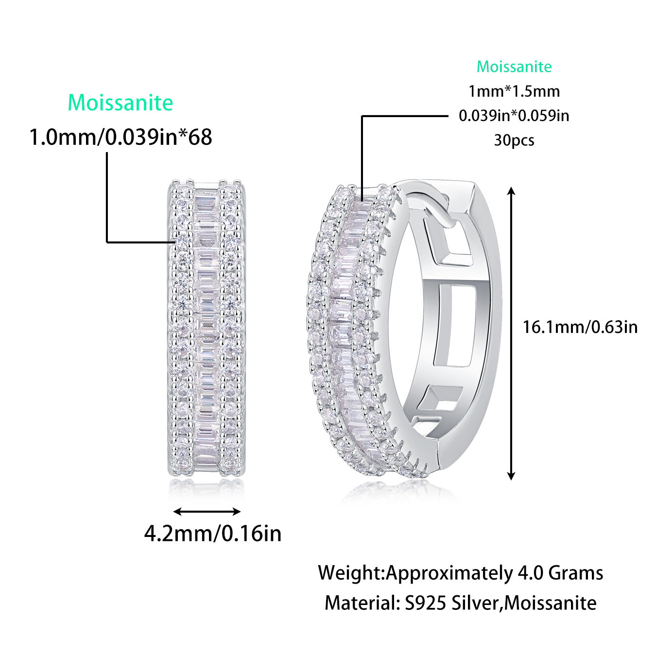 Niche Light Luxury 925 Sterling Silver Hoop Earrings | European & American Style | Non-Tarnish | Moissanite | Hot Sale Cross-Border New Arrival In Stock