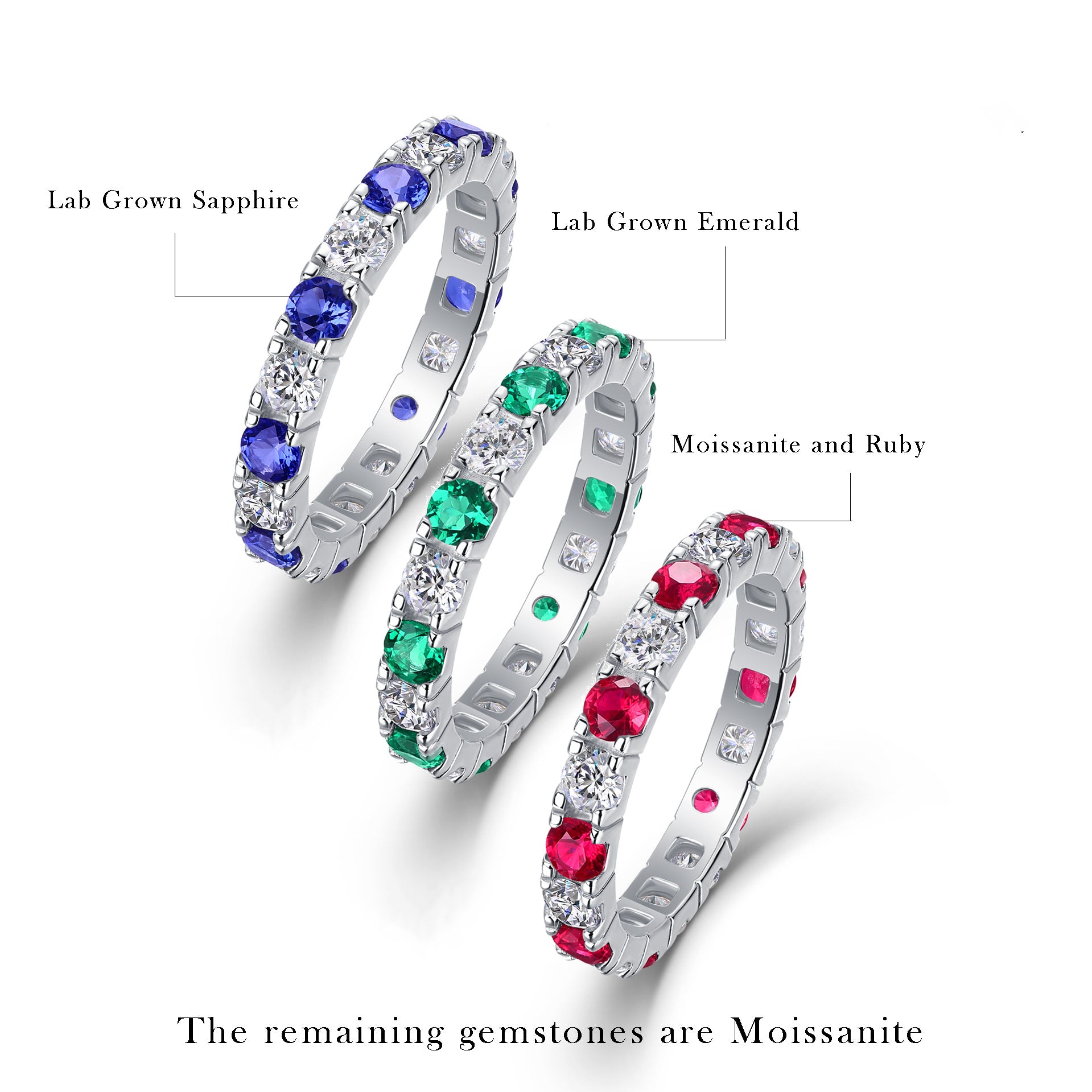 High-End Elegant S925 Sterling Silver Ring Women Green Red Blue Gemstone Moissanite Ring Hot Sale