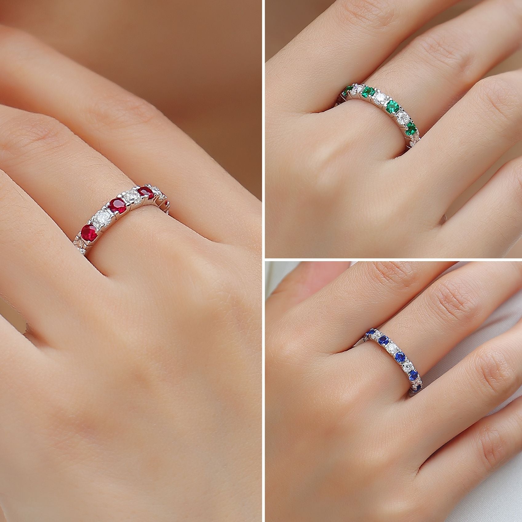 High-End Elegant S925 Sterling Silver Ring Women Green Red Blue Gemstone Moissanite Ring Hot Sale
